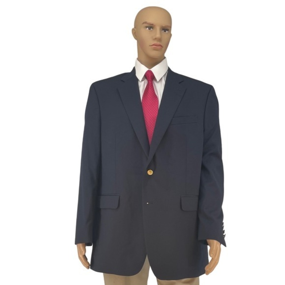 New Chaps Navy 44L Blue 100% Wool Jacket Blazer Sport Coat Gold Buttons